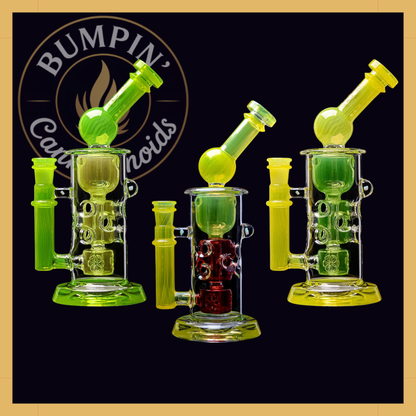 Calibear Kickback Straight Fab Torus Glass Rig | 8.5" Opal-Encased Glass Rig with Seed of Life Perc
